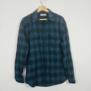 Vince Men's Dark Teal Plaid Button Down Shirt